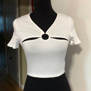 Blue Blush Los Angeles short sleeve ribbed cut out crop top white size S.  NWOT